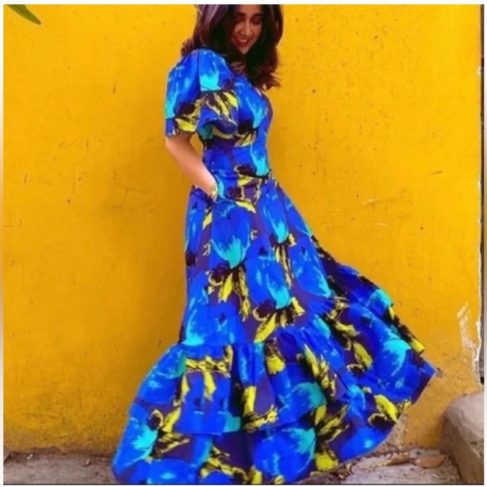 Christopher John Rogers Floral print tiered maxi dress Puff Sleeve Size 6 NWOT